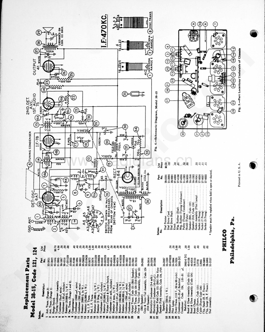 philco Model 38-15 (121, 124) 维修电路原理图.pdf_第2页