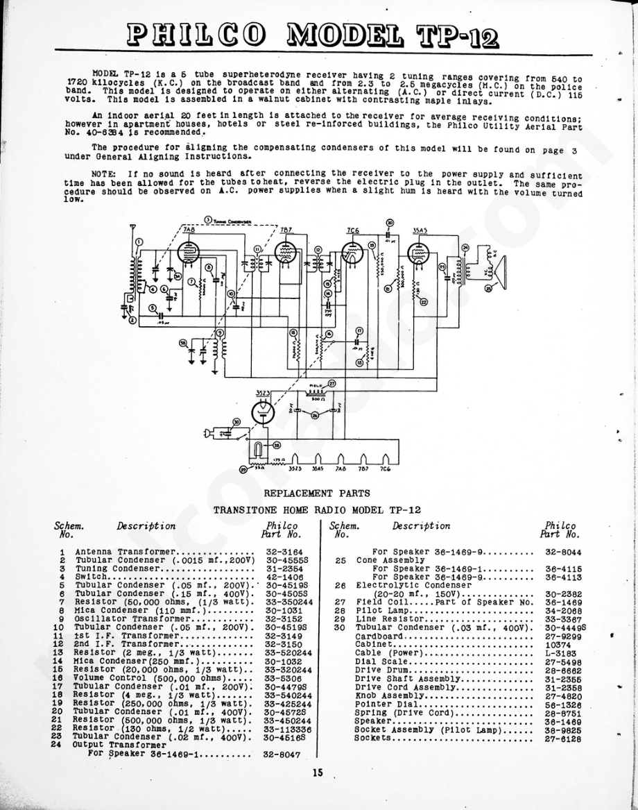 Philco Model TP-12 维修电路原理图.pdf_第1页