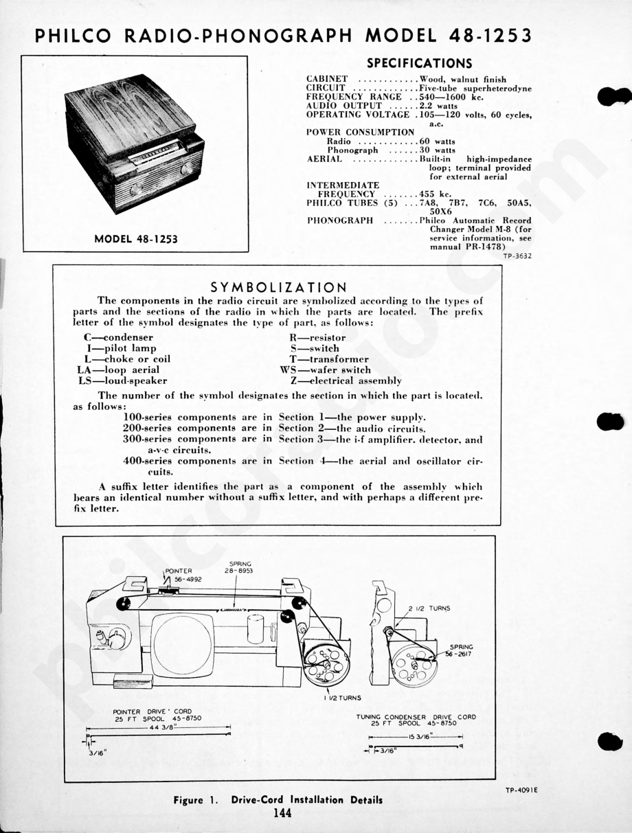 Philco Radio-Phonograph Model 48-1266维修电路原理图.pdf_第1页