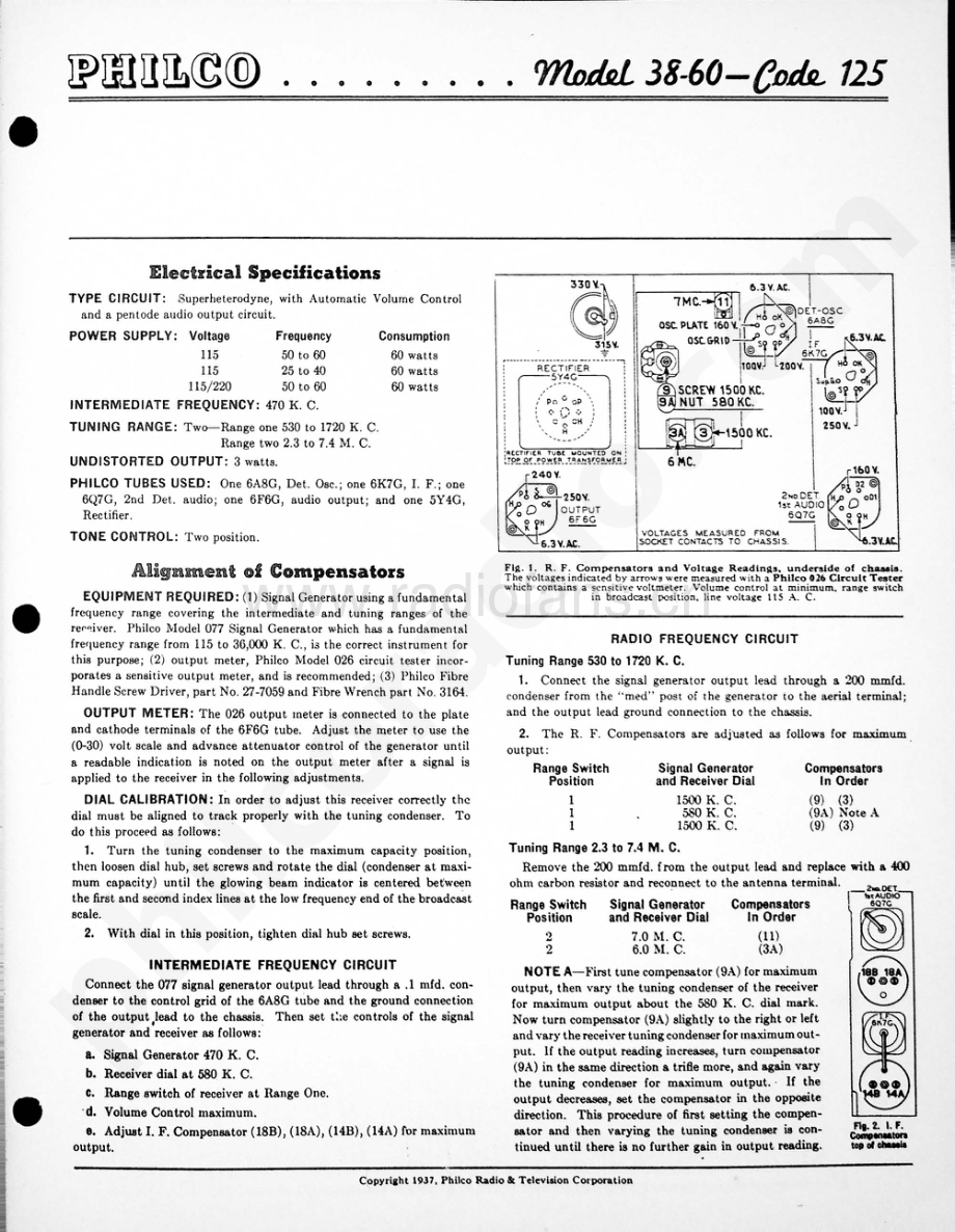 philco Model 38-60 (125) 维修电路原理图.pdf_第1页
