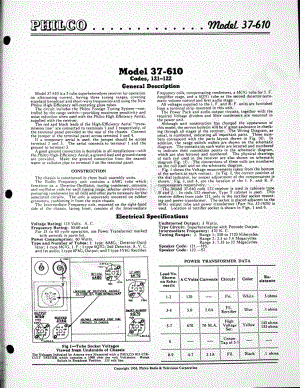 philco Model 37-610 (121, 122) 维修电路原理图.pdf