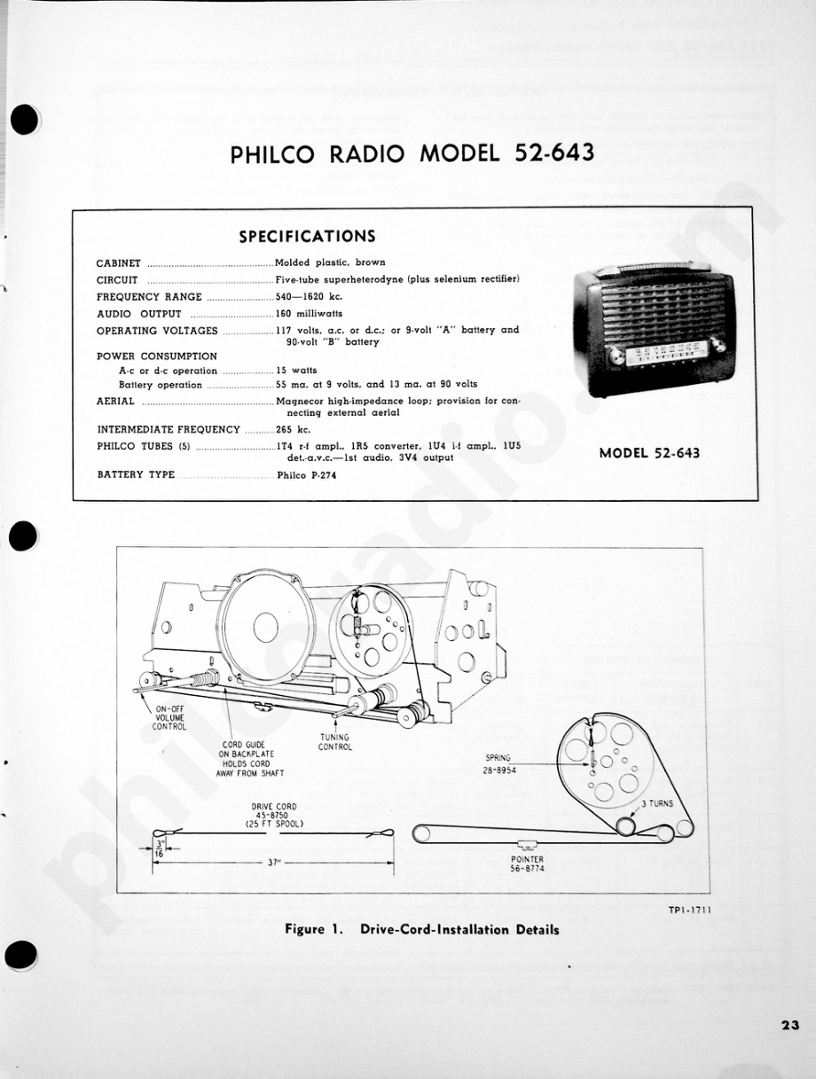 Philco Radio Model 52-643维修电路原理图.pdf_第1页