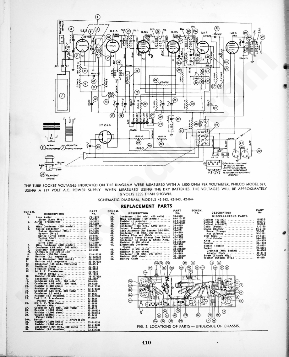 philco Models 42-842, 42-843, 42-844 维修电路原理图.pdf_第2页