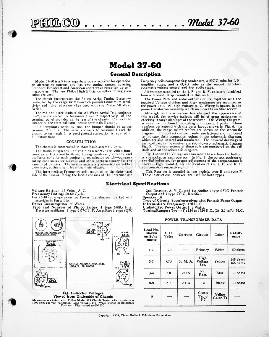 philco Model 37-60 维修电路原理图.pdf_第1页
