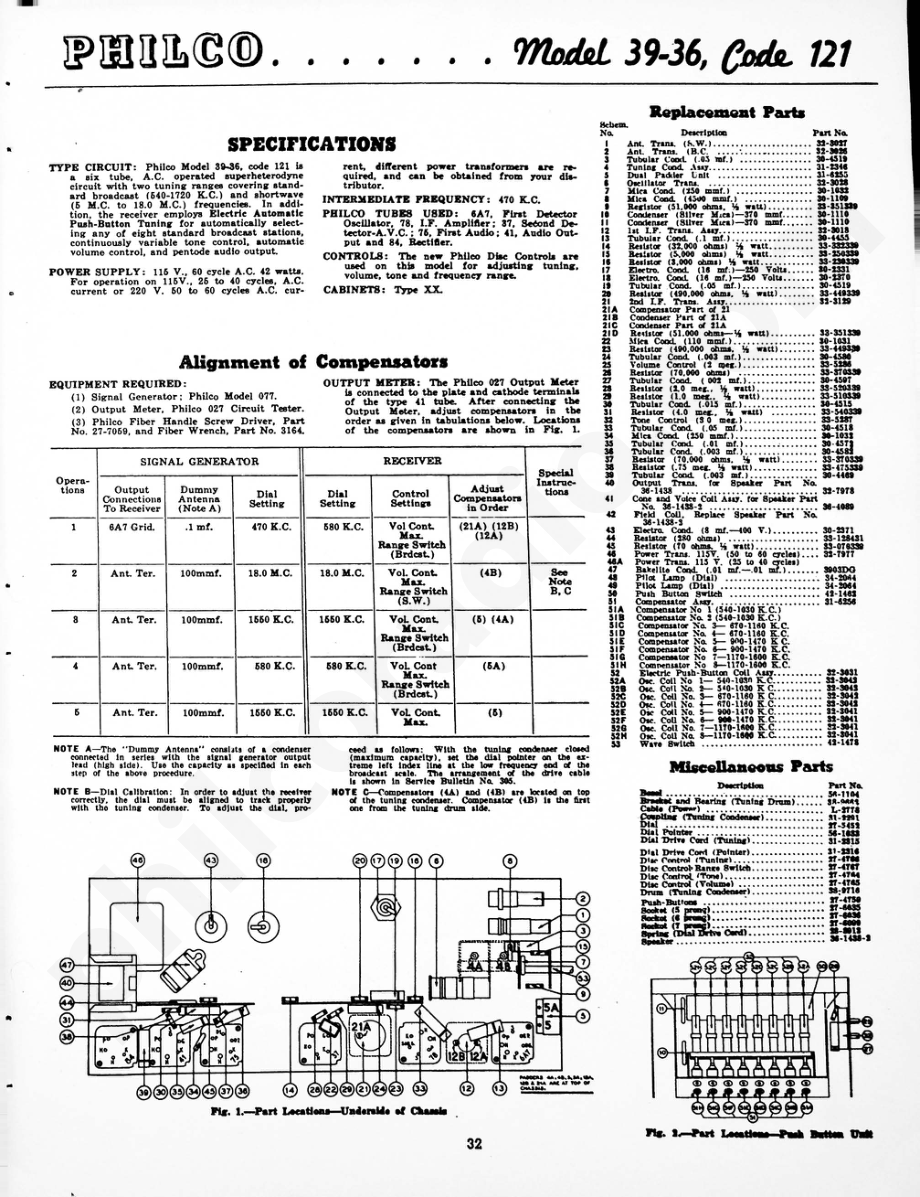 Philco Model 39-36, Code 121 维修电路原理图.pdf_第1页