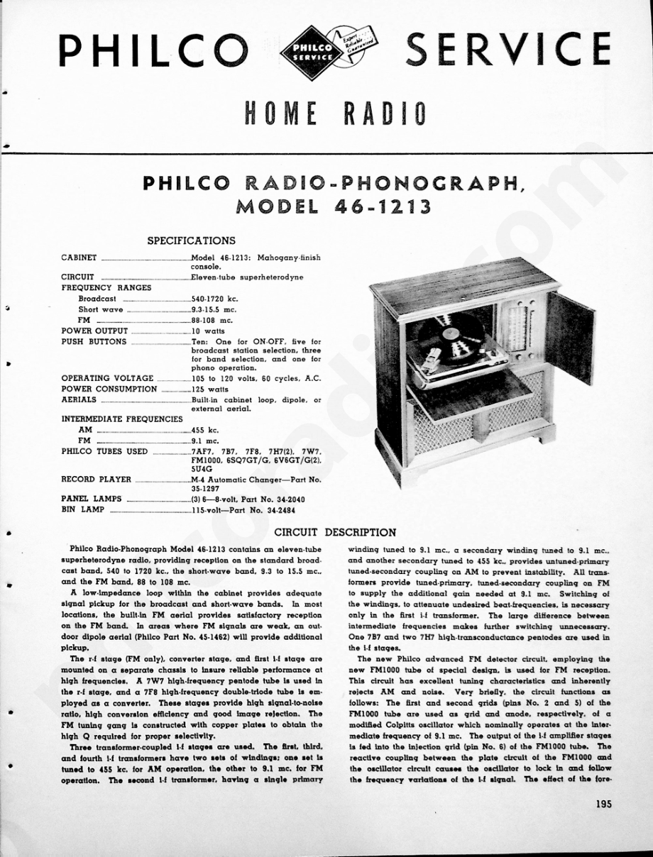 philco Model 46-1213维修电路原理图.pdf_第1页