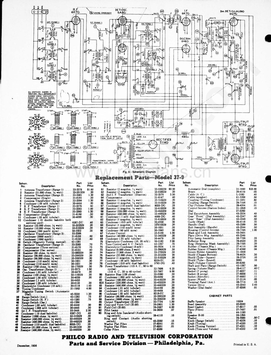 philco Model 37-9 维修电路原理图.pdf_第2页