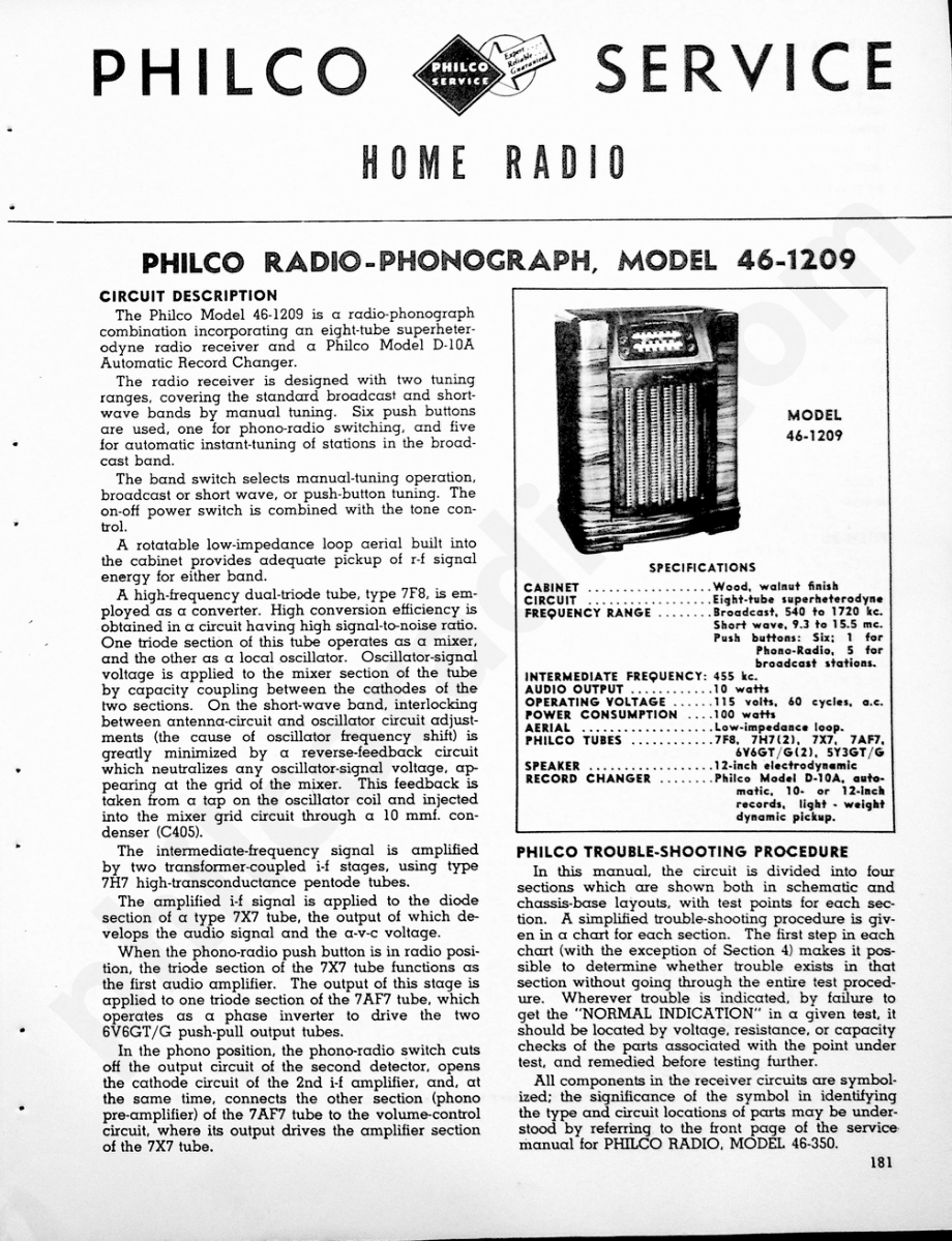 philco Model 46-1209维修电路原理图.pdf_第1页