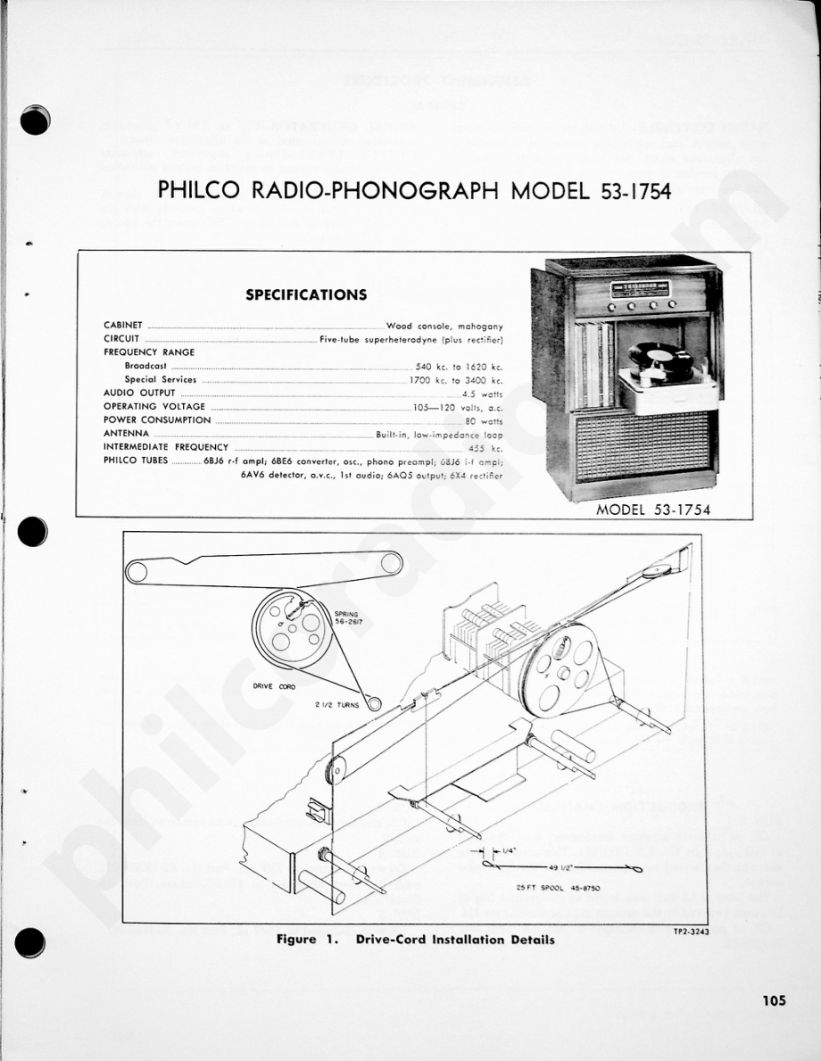 Philco Radio-Phonograph Model 53-1754维修电路原理图.pdf_第1页