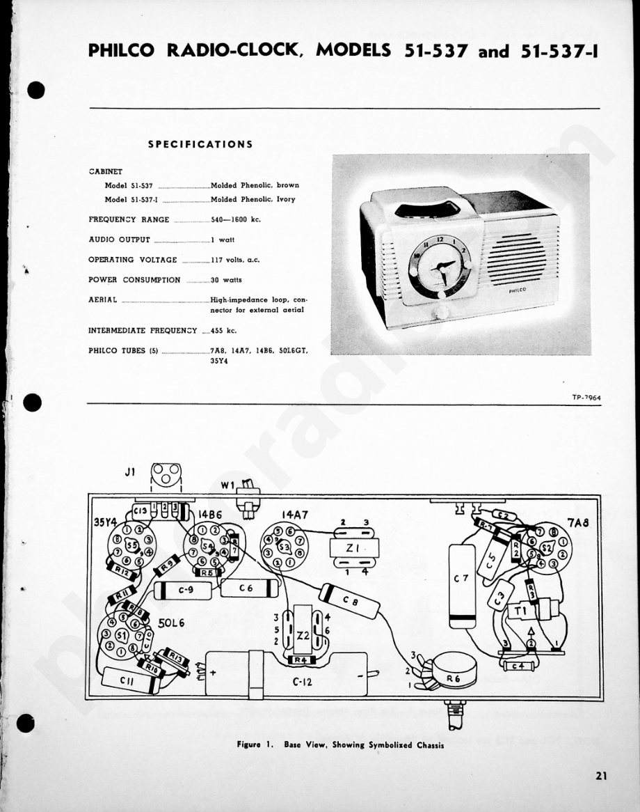 Philco Radio-Clock Models 51-537 and 51-537-I维修电路原理图.pdf_第1页