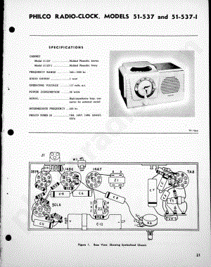 Philco Radio-Clock Models 51-537 and 51-537-I维修电路原理图.pdf