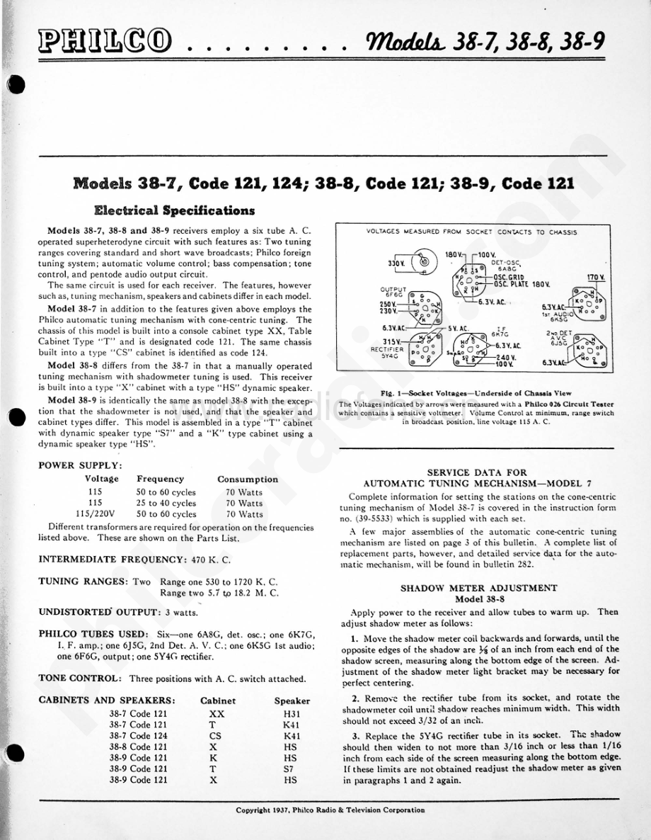philco Models 38-7, 38-8, 38-9 维修电路原理图.pdf_第1页