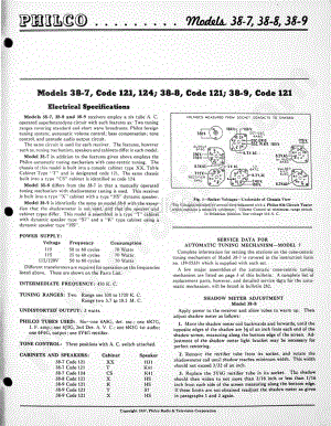 philco Models 38-7, 38-8, 38-9 维修电路原理图.pdf