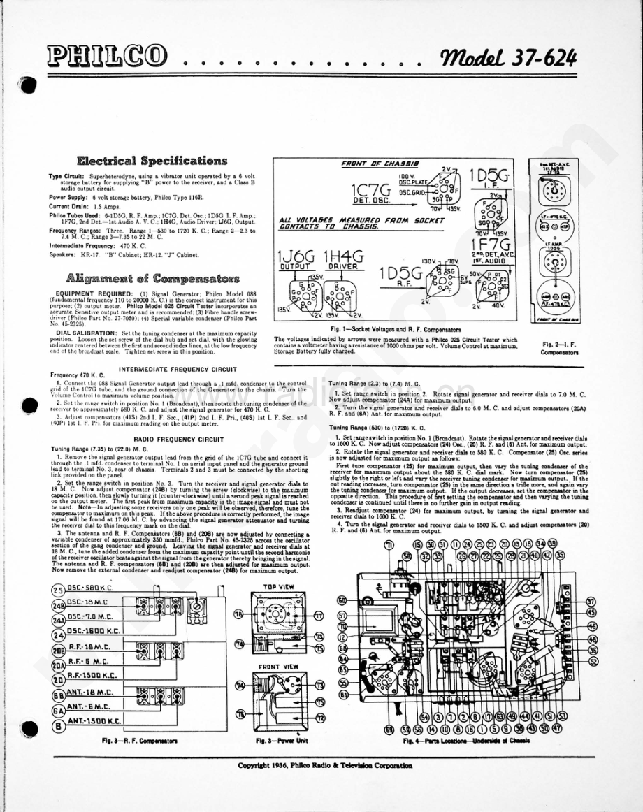 philco Model 37-624 维修电路原理图.pdf_第1页