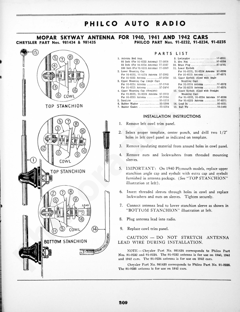 philco Mopar Skyway Antenna for 1940, 1941 and 1942 Cars 维修电路原理图.pdf_第1页