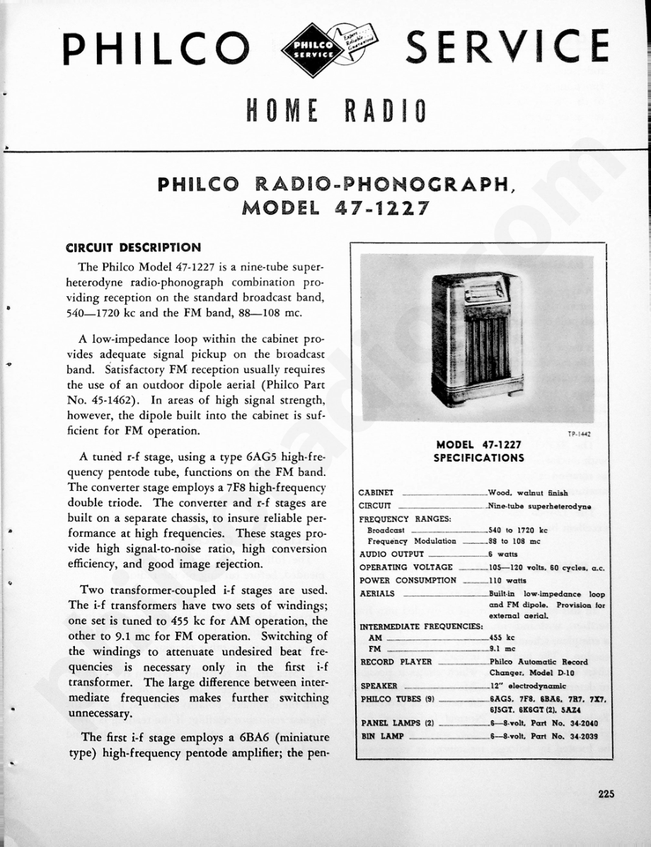 philco Model 47-1227维修电路原理图.pdf_第1页