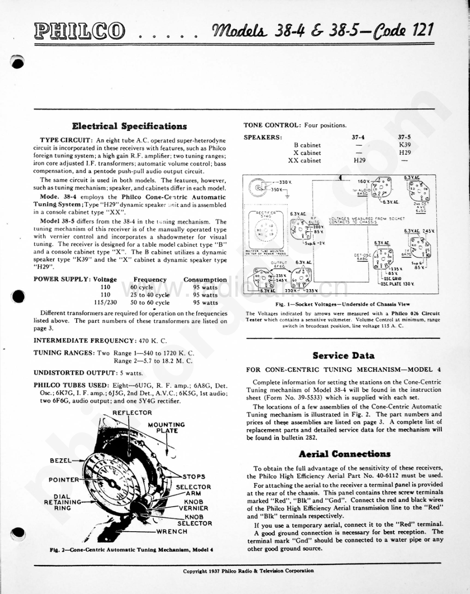 philco Models 38-4 & 38-5 (121) 维修电路原理图.pdf_第1页