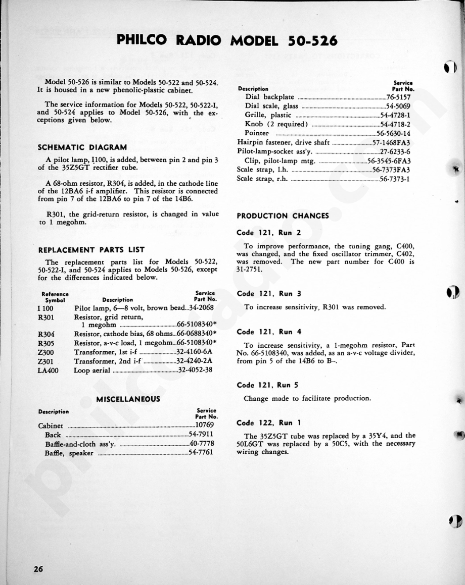 Philco Radio Model 50-526维修电路原理图.pdf_第1页