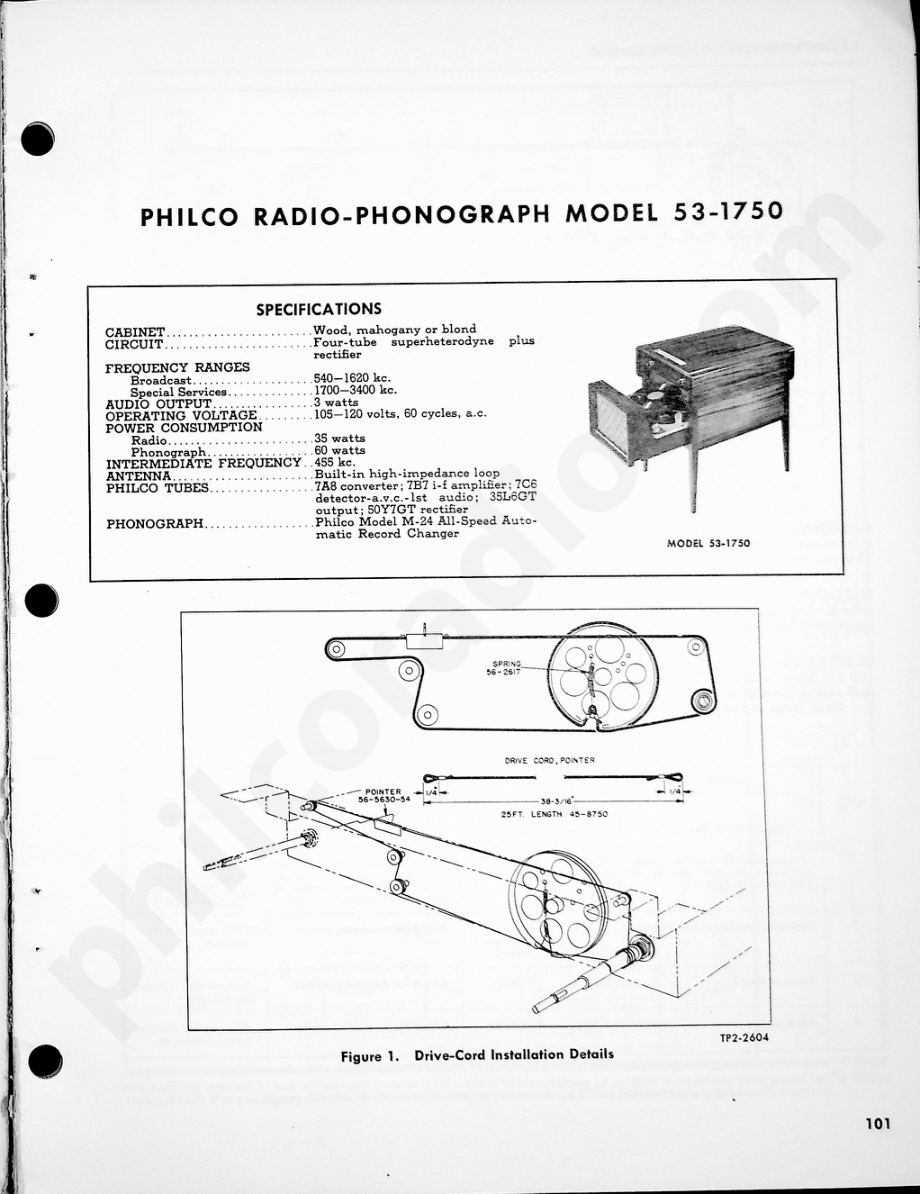 Philco Radio-Phonograph Model 53-1750维修电路原理图.pdf_第1页