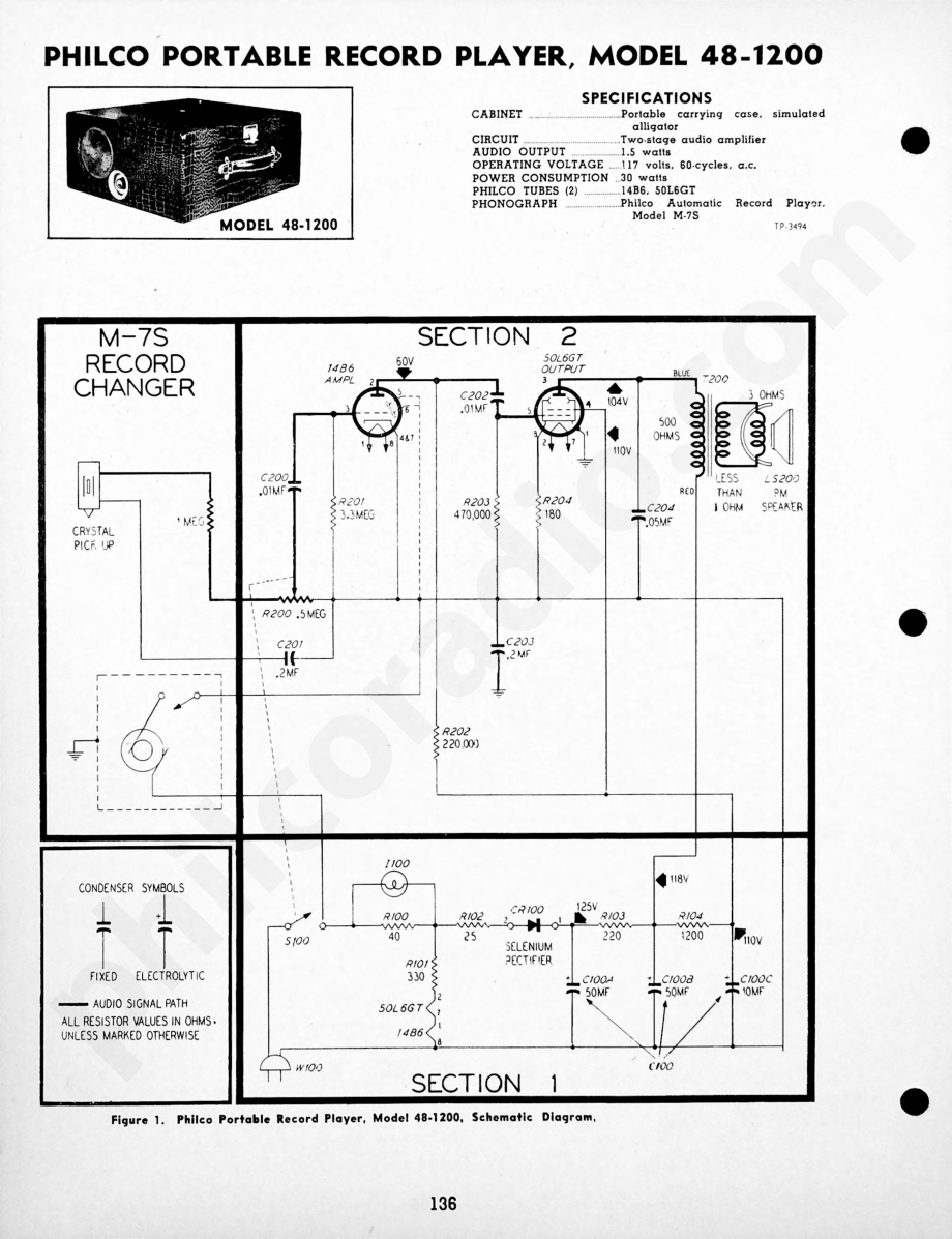 Philco Radio-Phonograph Model 48-1263维修电路原理图.pdf_第1页