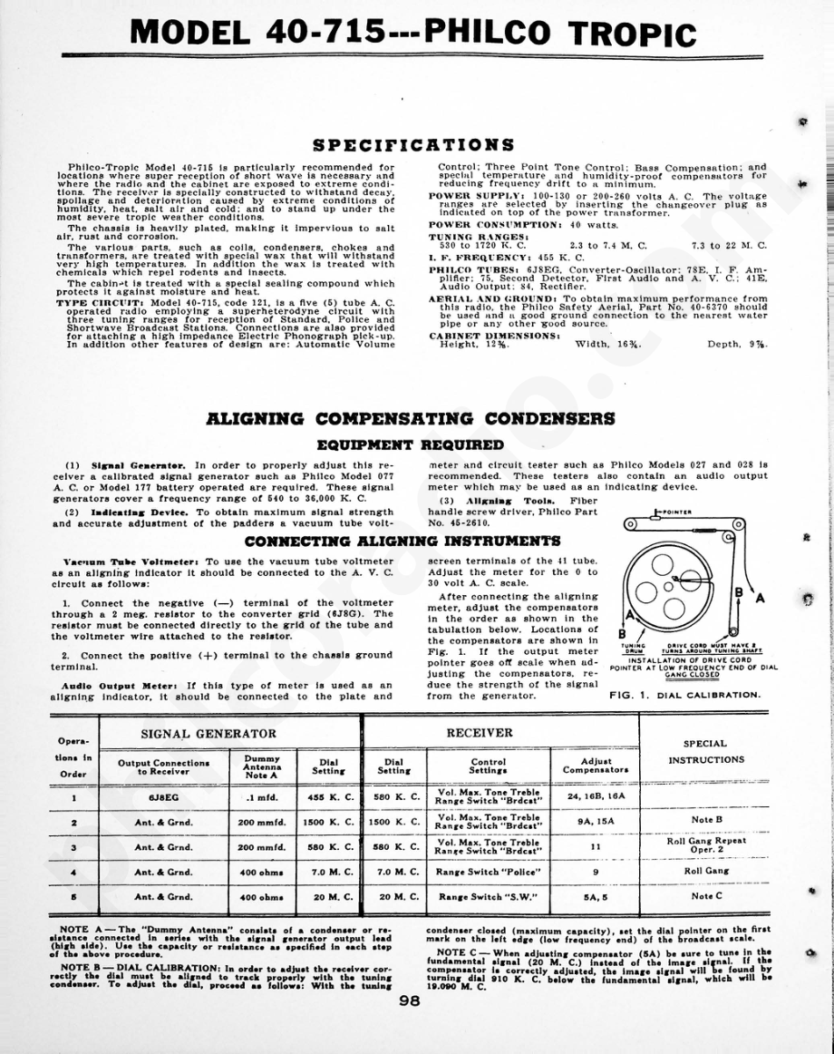 philco Aligning Procedure – Model F-1640 维修电路原理图.pdf_第1页