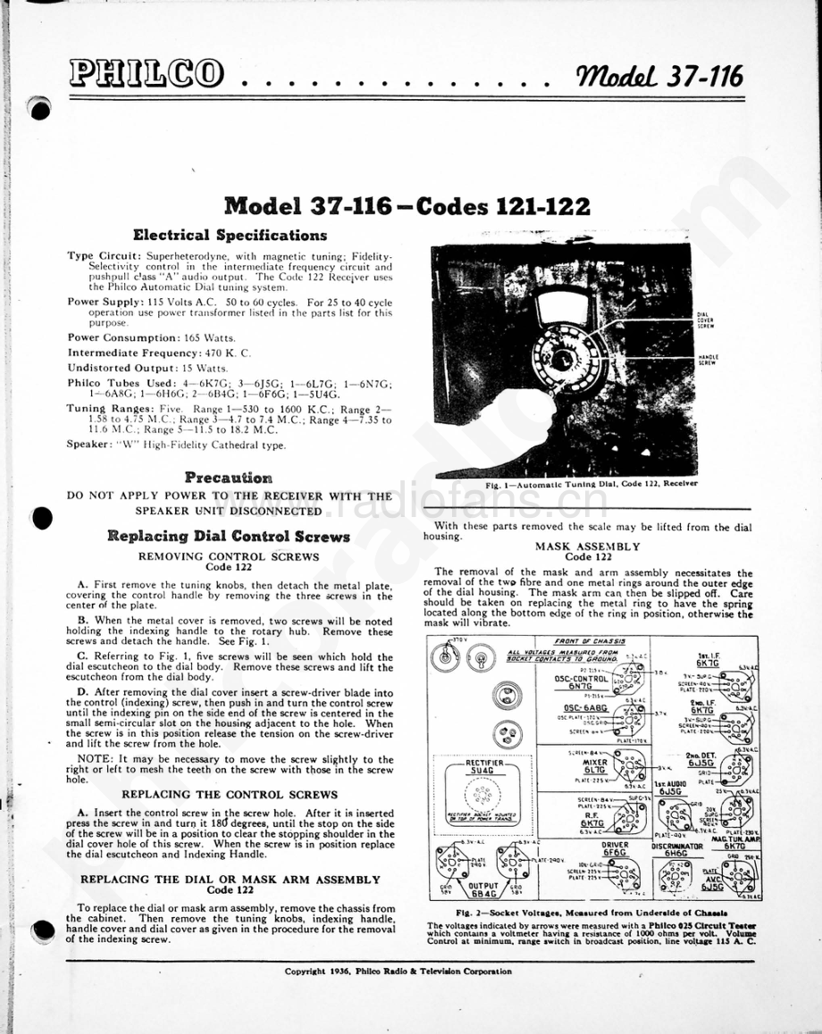 philco Model 37-116 (121, 122) 维修电路原理图.pdf_第1页