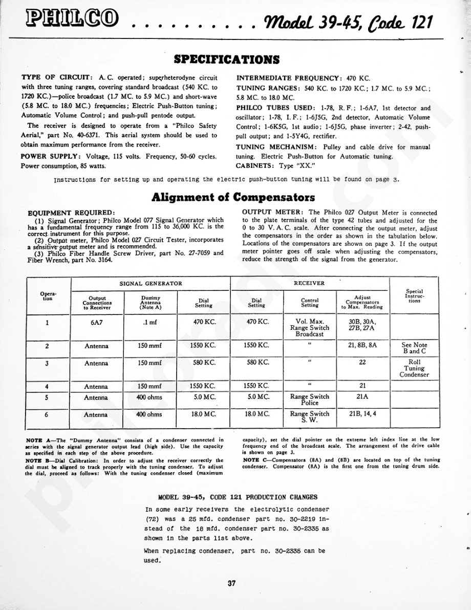 Philco Model 39-45, Code 121 维修电路原理图.pdf_第1页