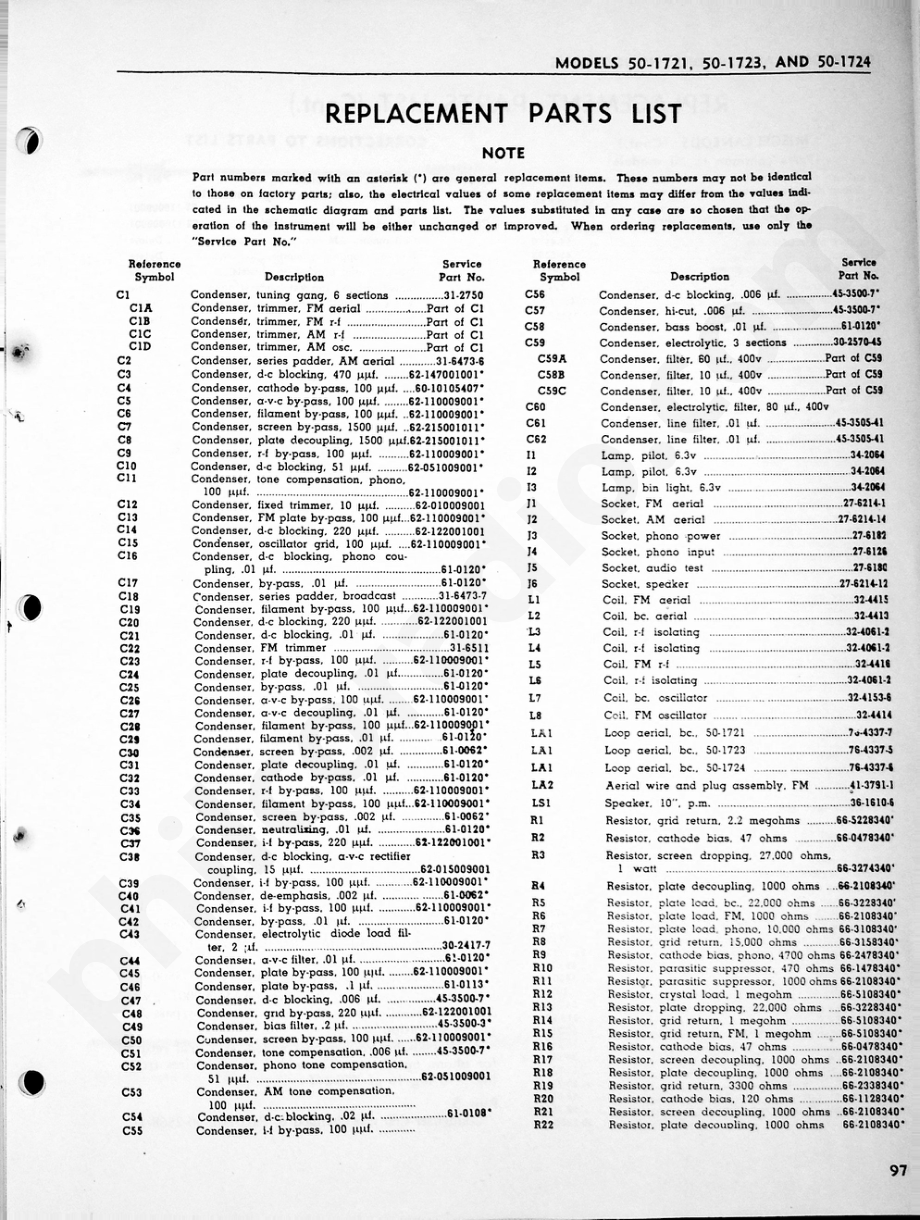 Philco Radio-Phonograph Models 50-1721, 50-1723 and 50-1724维修电路原理图.pdf_第3页