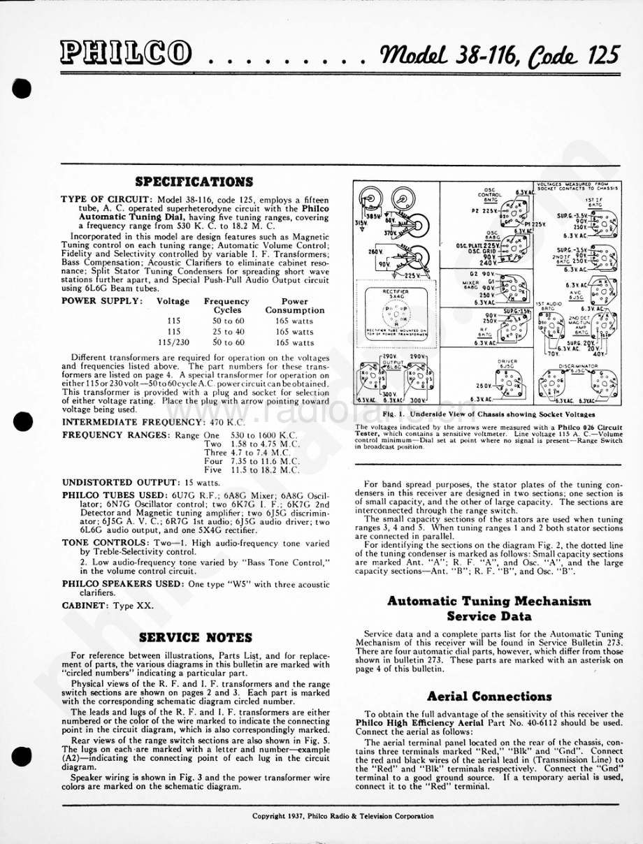 philco Model 38-116 (125) 维修电路原理图.pdf_第1页