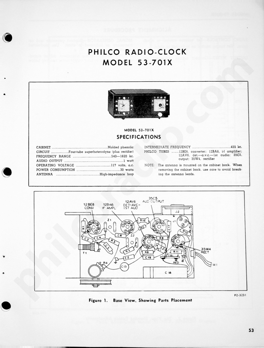 Philco Radio-Clock Model 53-701X维修电路原理图.pdf_第1页