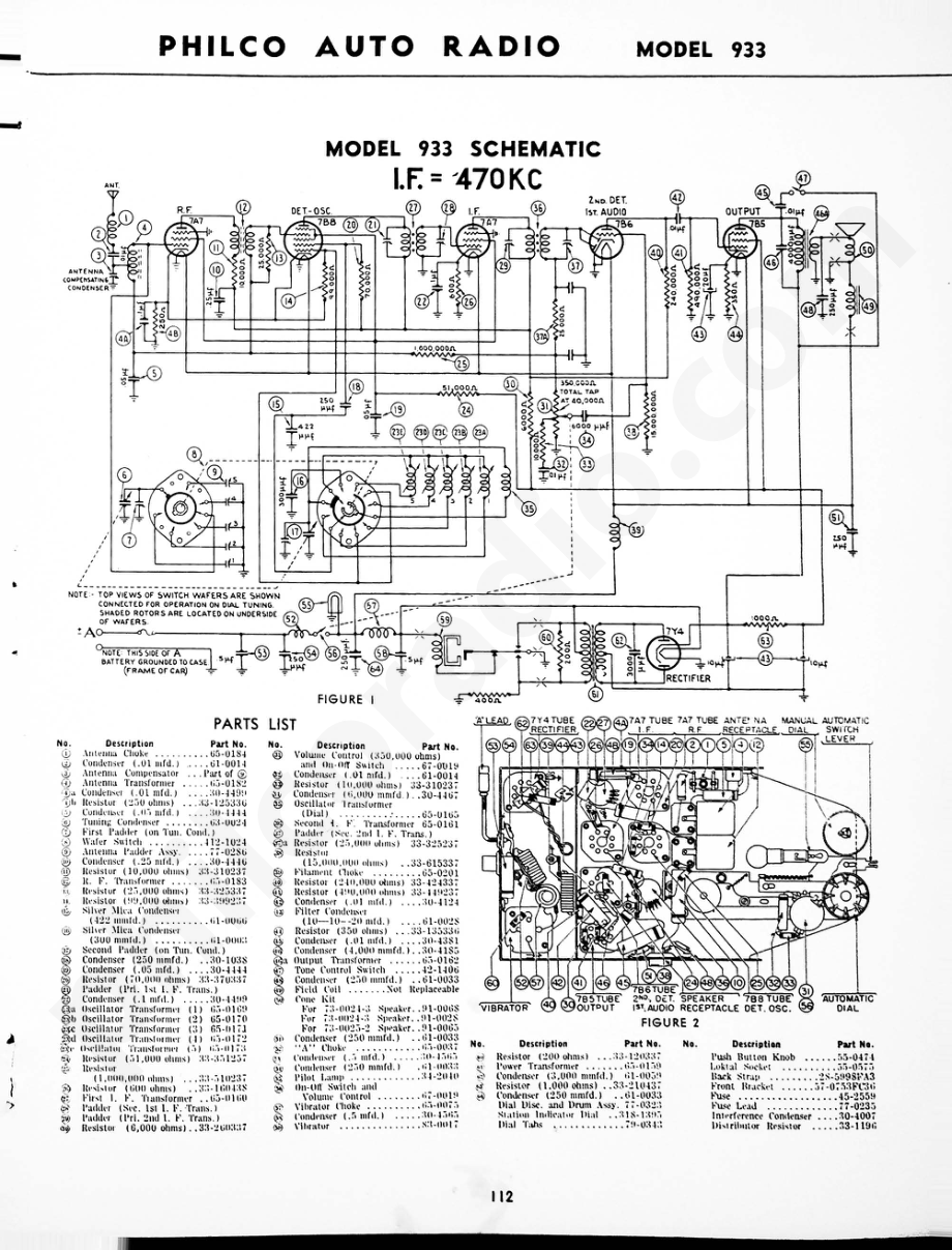 Philco Auto Radio Model 933 维修电路原理图.pdf_第1页