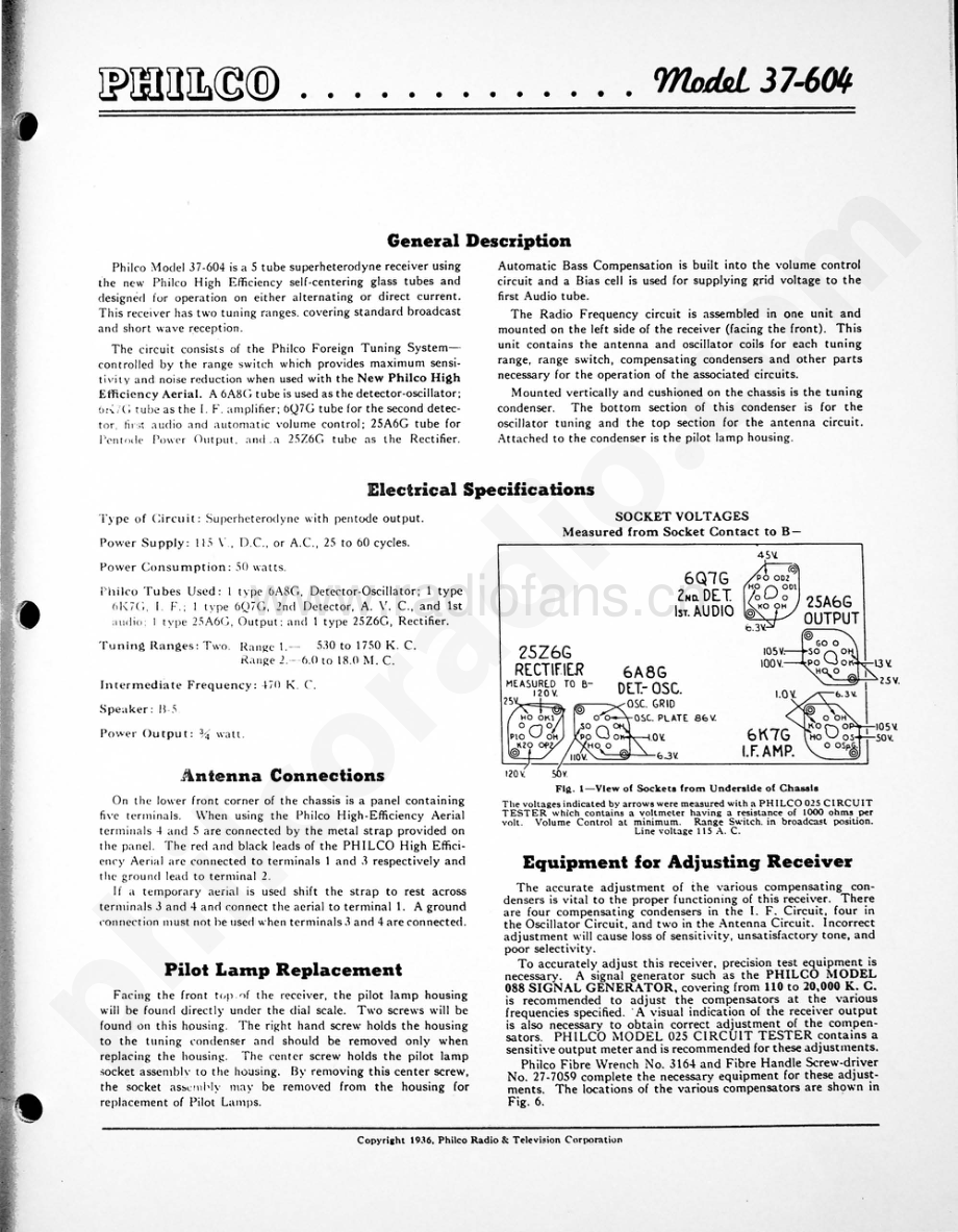 philco Model 37-604 维修电路原理图.pdf_第1页