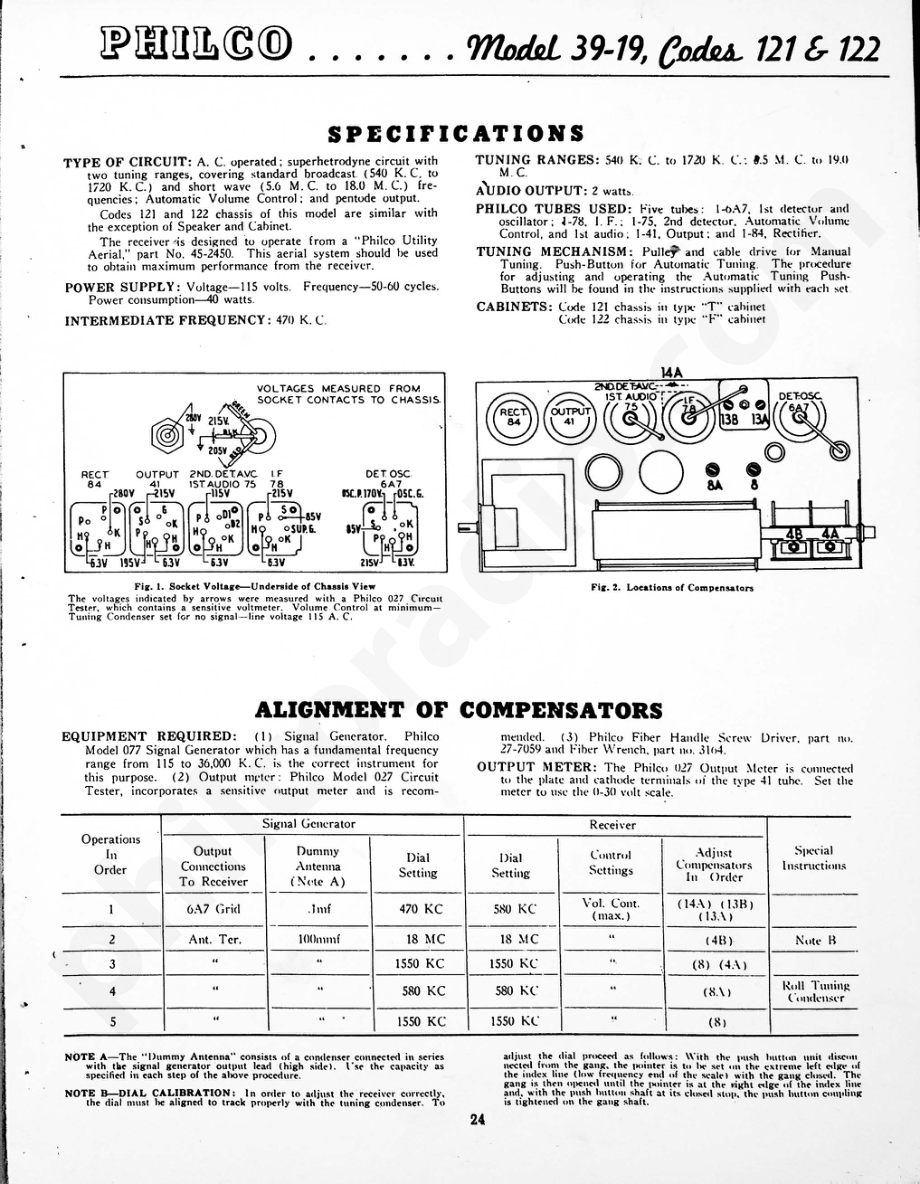 Philco Model 39-19, Codes 121 & 122 维修电路原理图.pdf_第1页