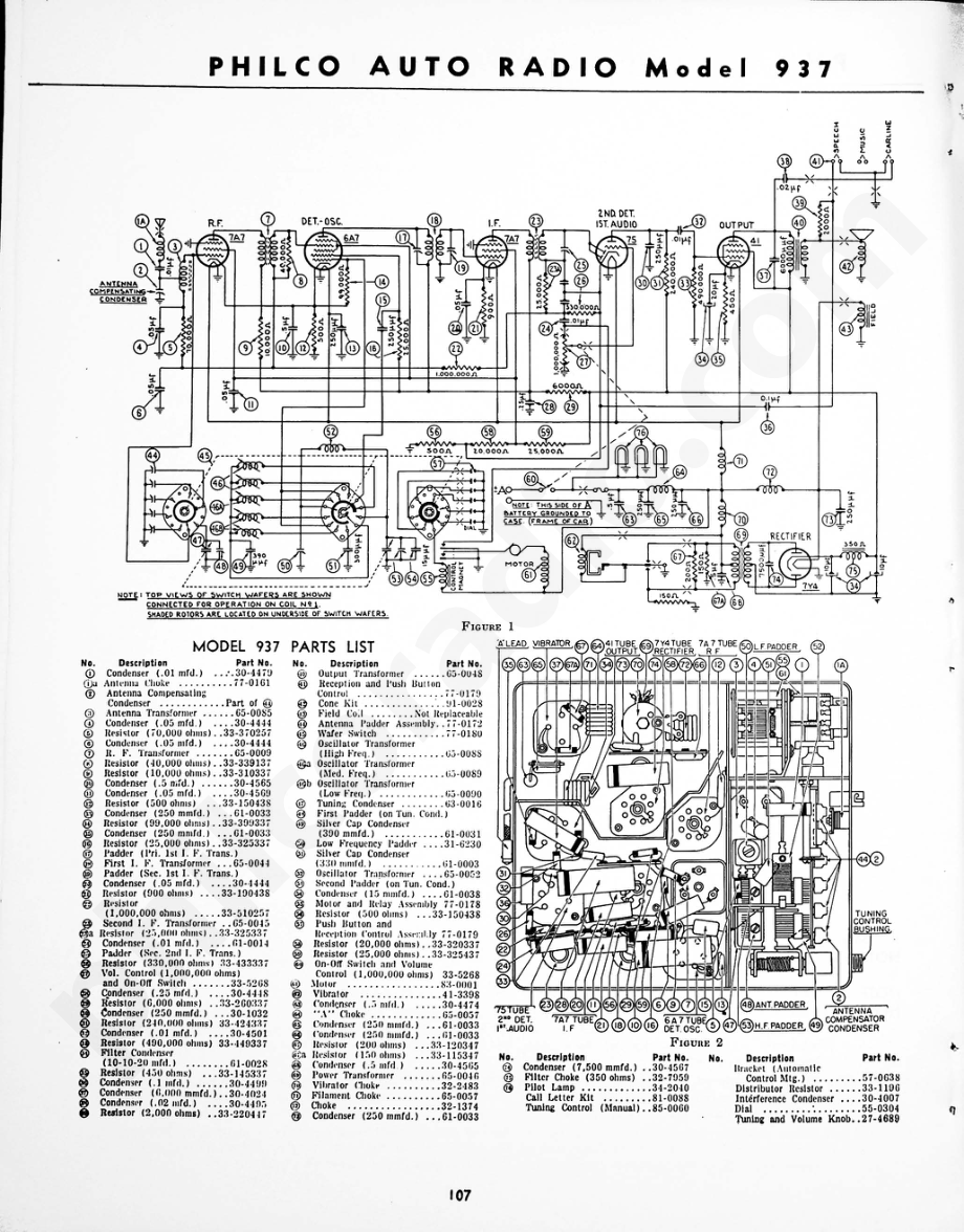 Philco Auto Radio Model 937 维修电路原理图.pdf_第1页