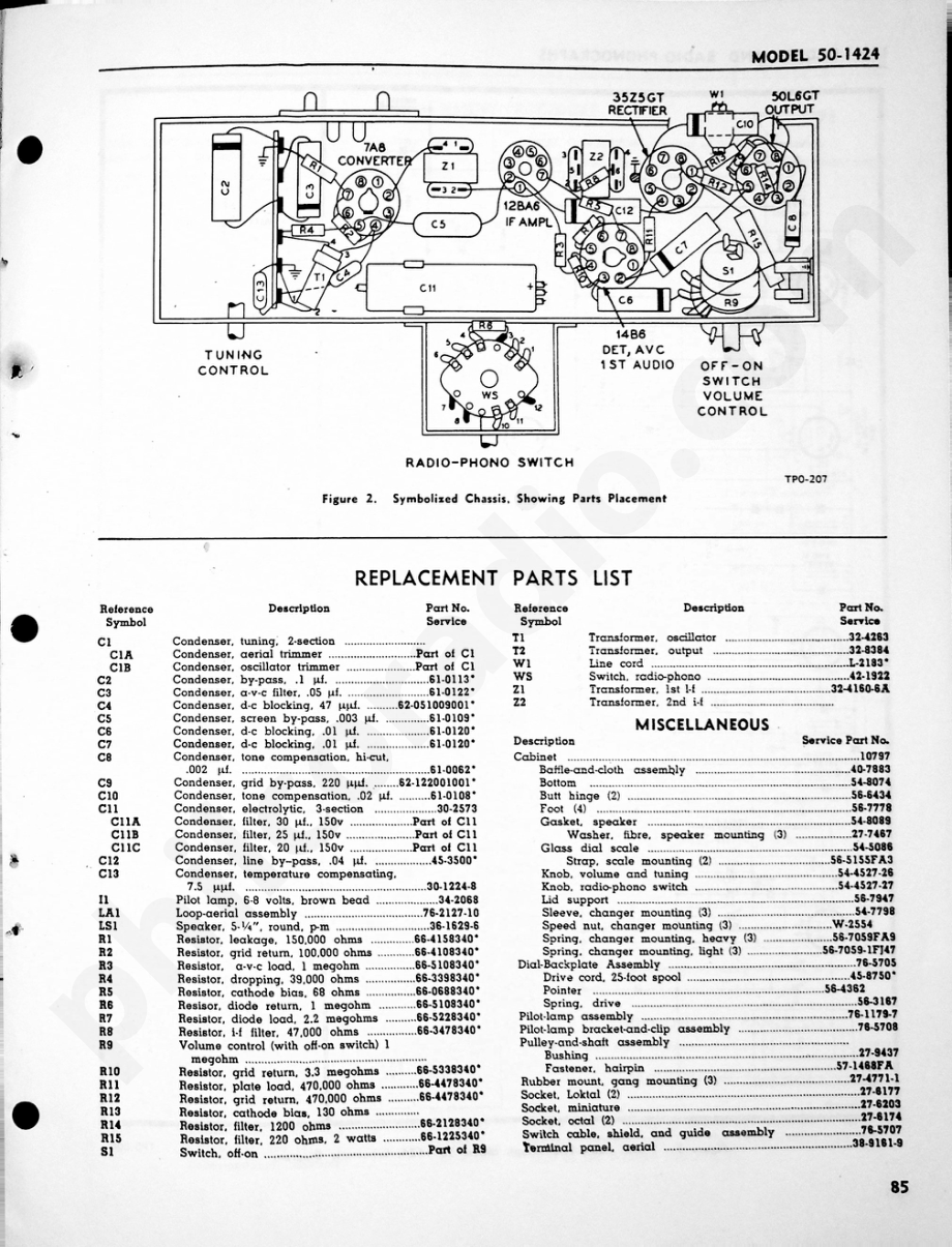 Philco Radio-Phonograph Model 50-1424维修电路原理图.pdf_第2页