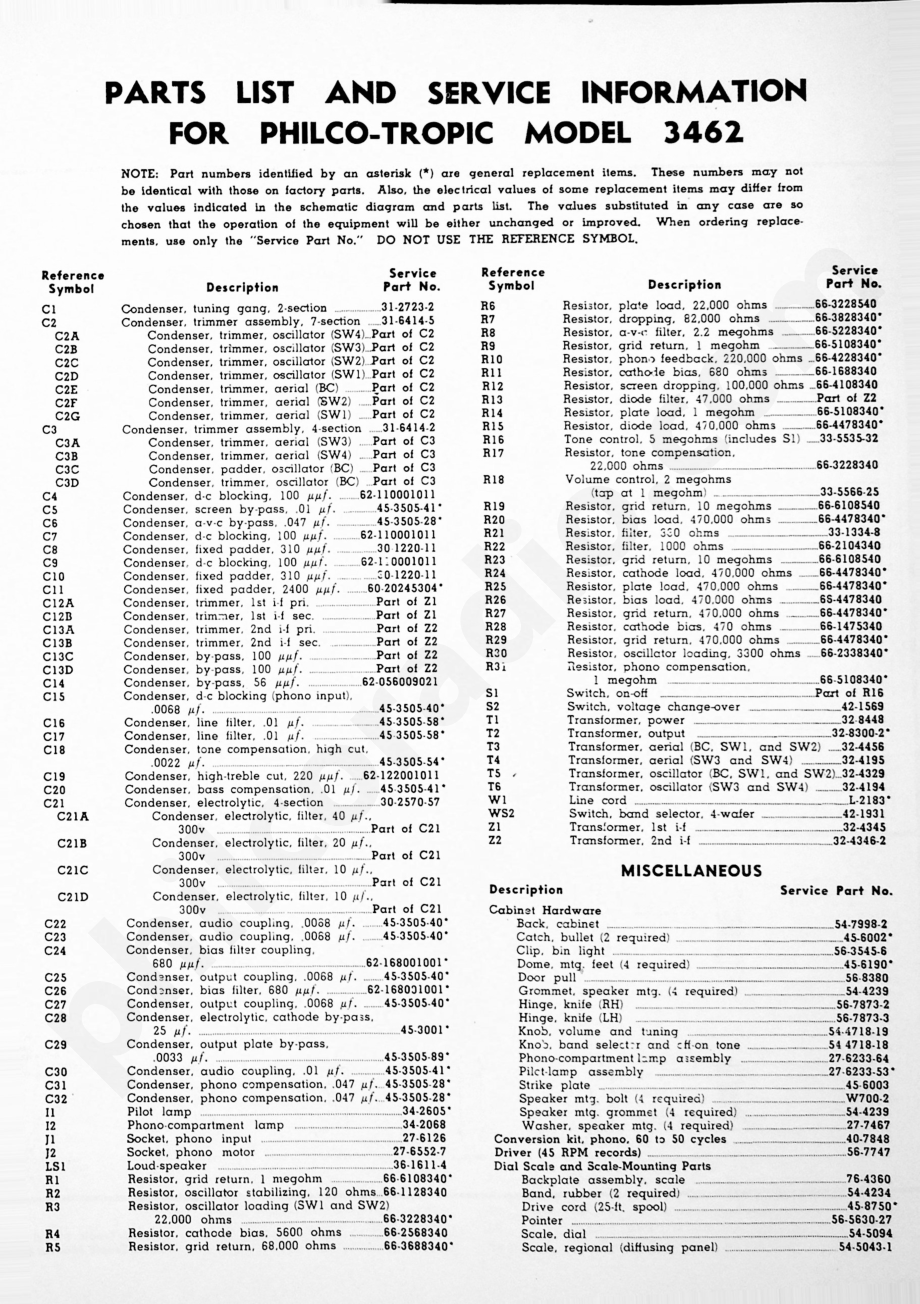 Philco-Tropic Radio Model 3462维修电路原理图.pdf_第1页