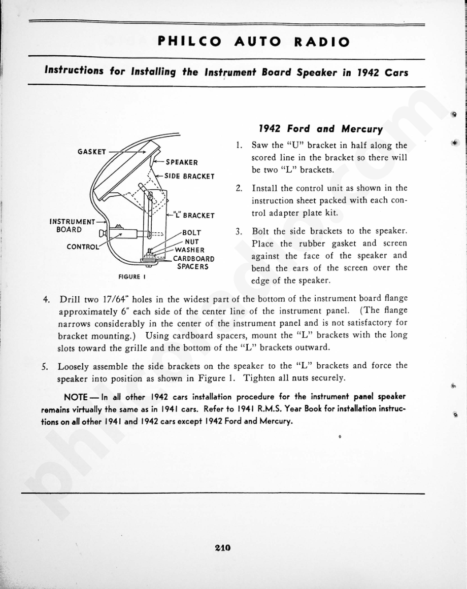 philco Instructions for Installing the Instrument Board Speaker in 1942 Cars 维修电路原理图.pdf_第1页