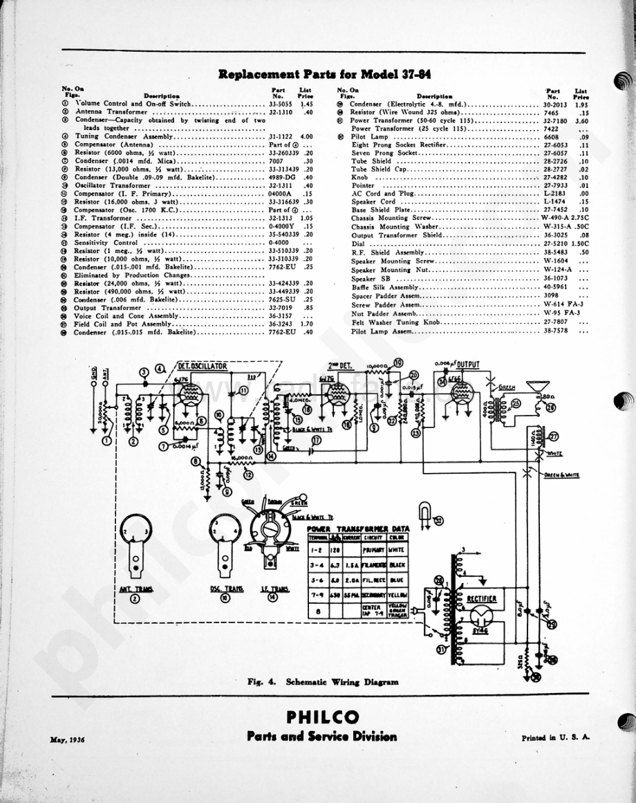 philco Model 37-84 维修电路原理图.pdf_第2页