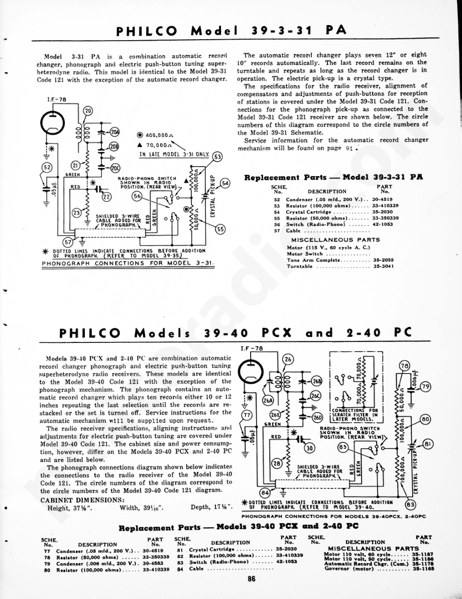 Philco Models 39-40 PCX and 2-40 PC 维修电路原理图.pdf_第1页