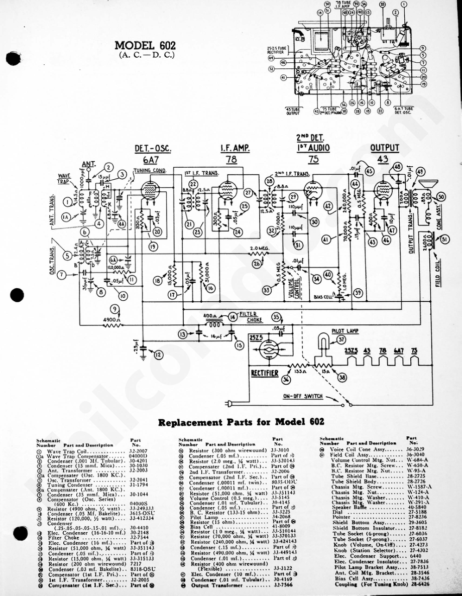 philco Model 602 (A.C. – D.C 电路原理图.pdf_第1页