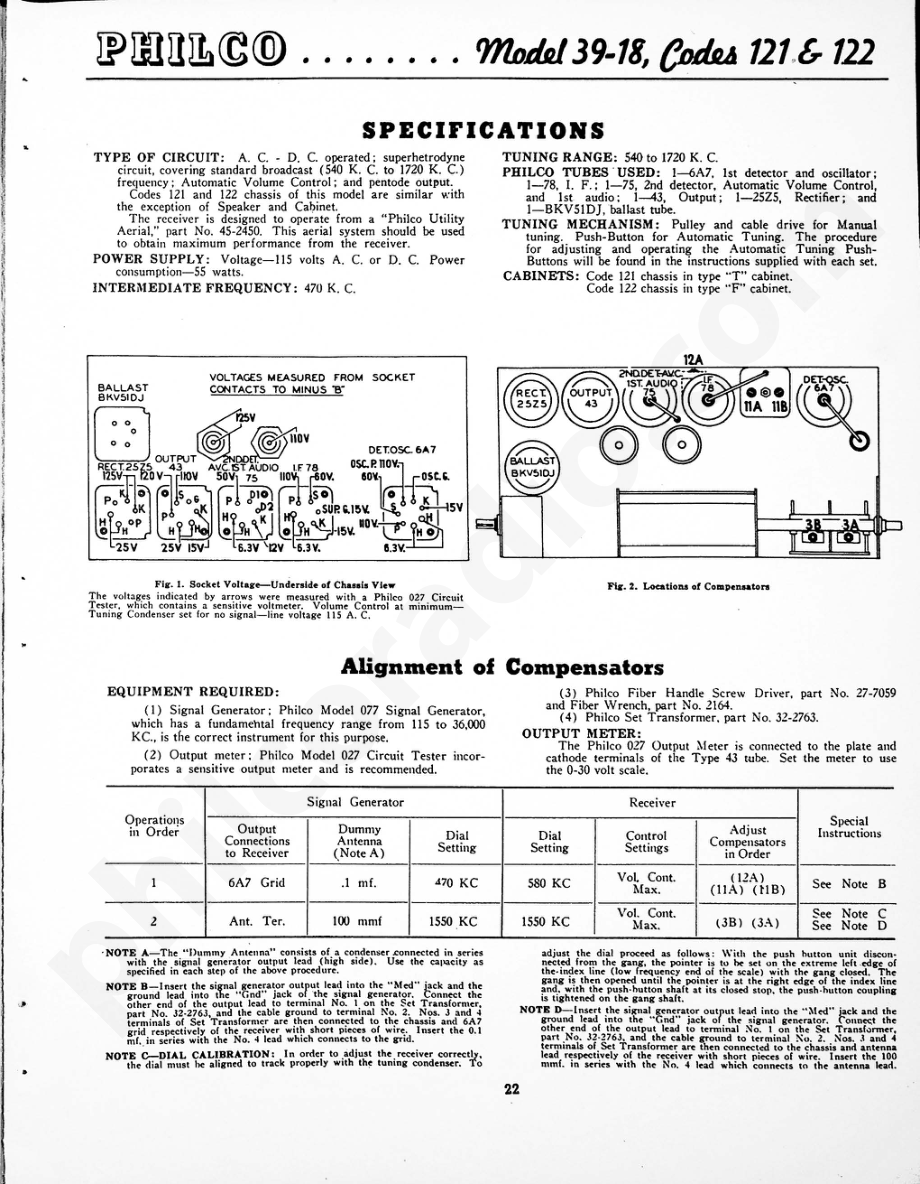 Philco Model 39-18, Codes 121 & 122 维修电路原理图.pdf_第1页