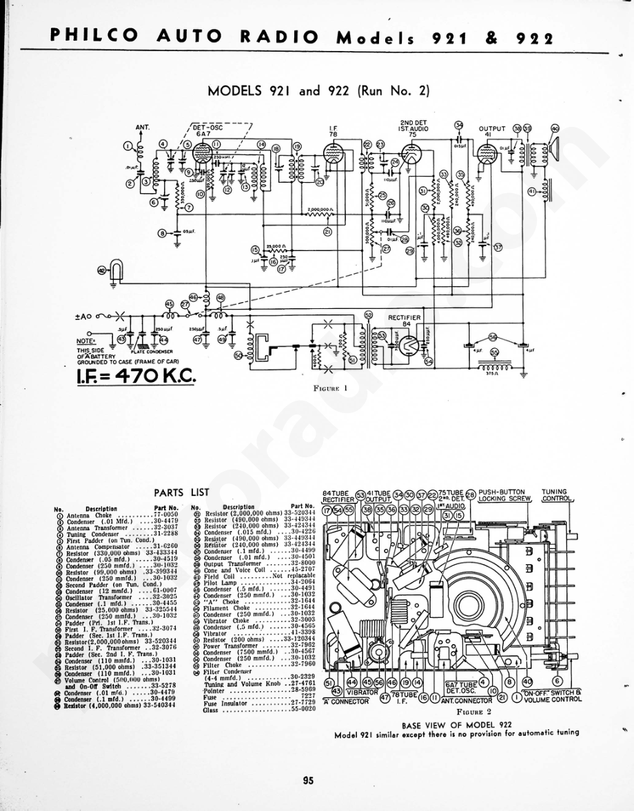 Philco Auto Radio Models 921 & 922 维修电路原理图.pdf_第1页