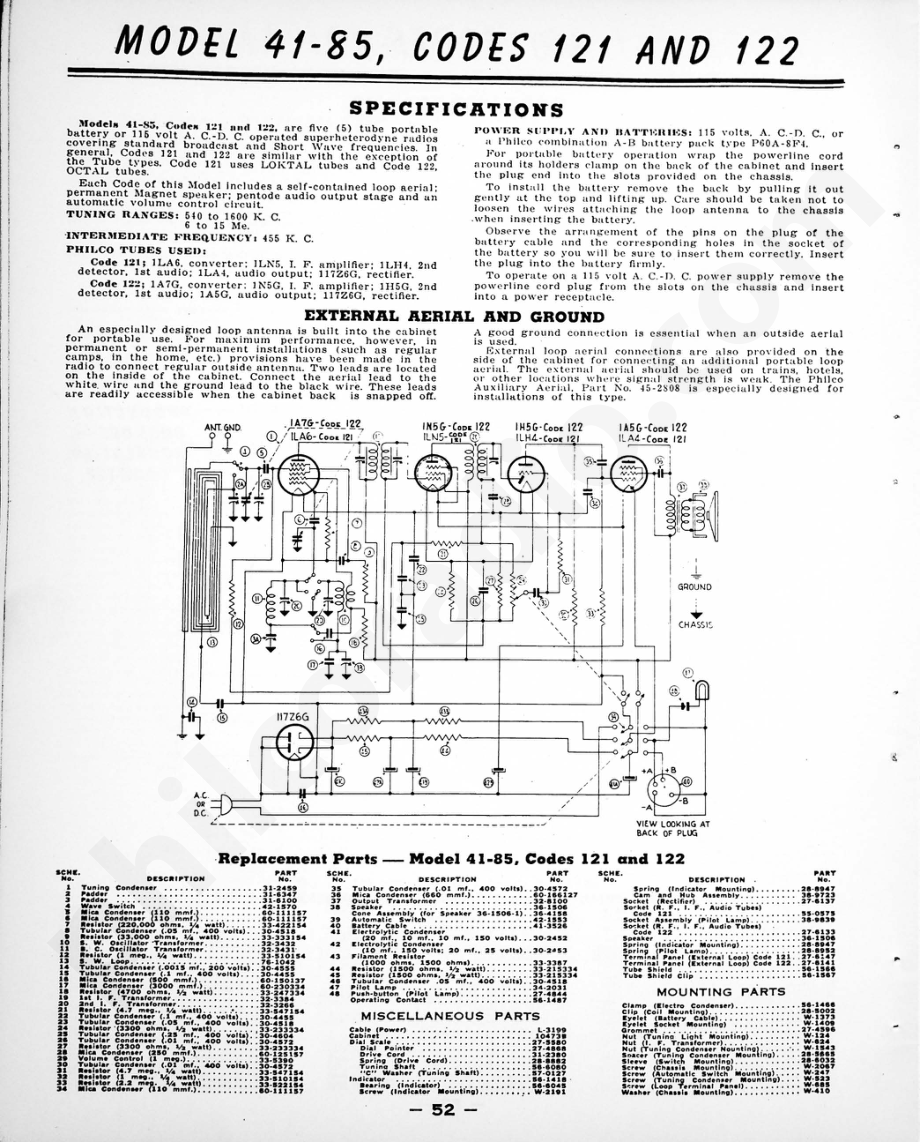 philco Models 41-220C-CI, 41-225 and 41-22CL维修电路原理图.pdf_第1页