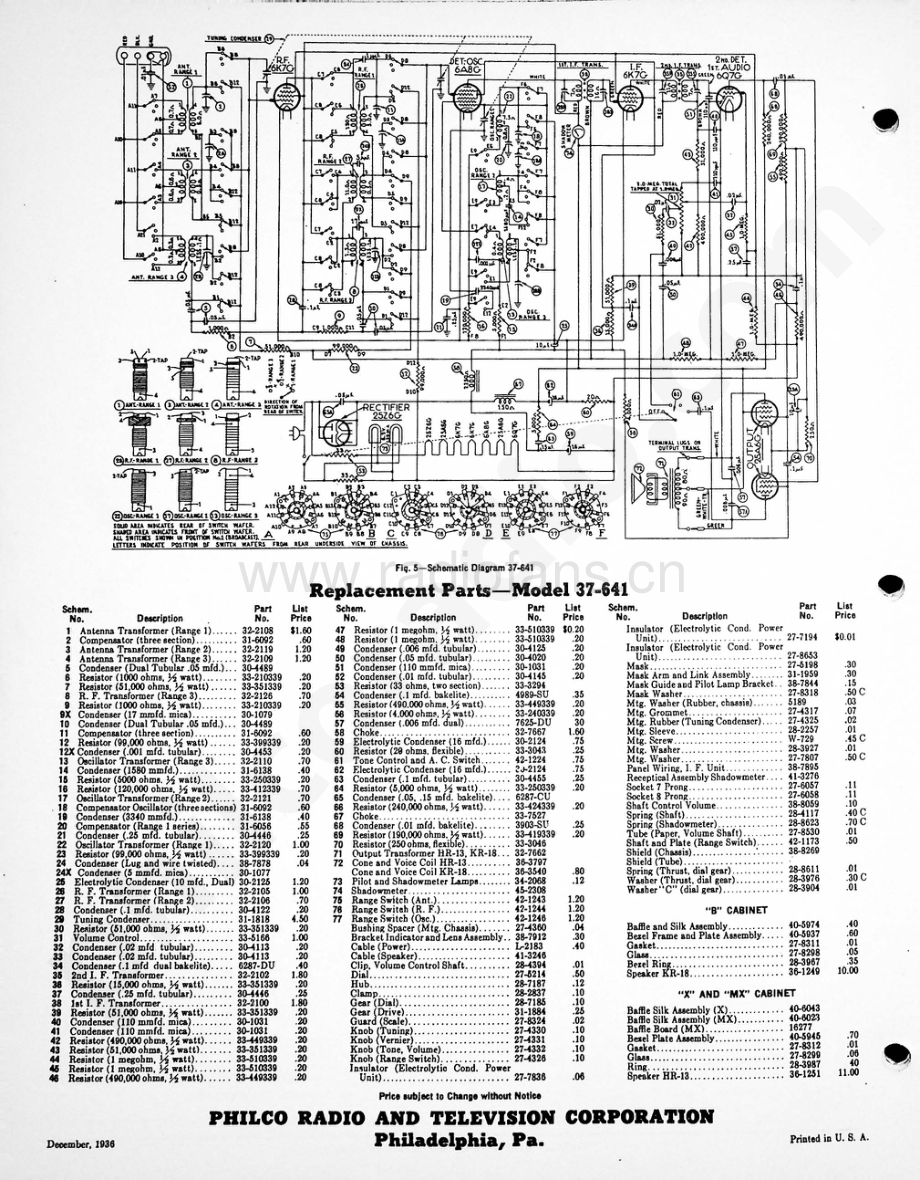 philco Model 37-641 (121) 维修电路原理图.pdf_第2页