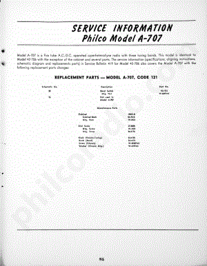 philco Service Information Philco Model A-707 维修电路原理图.pdf