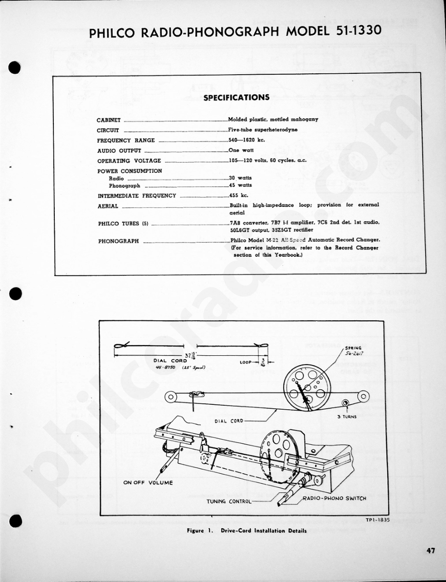 Philco Radio-Phonograph Model 51-1330维修电路原理图.pdf_第1页