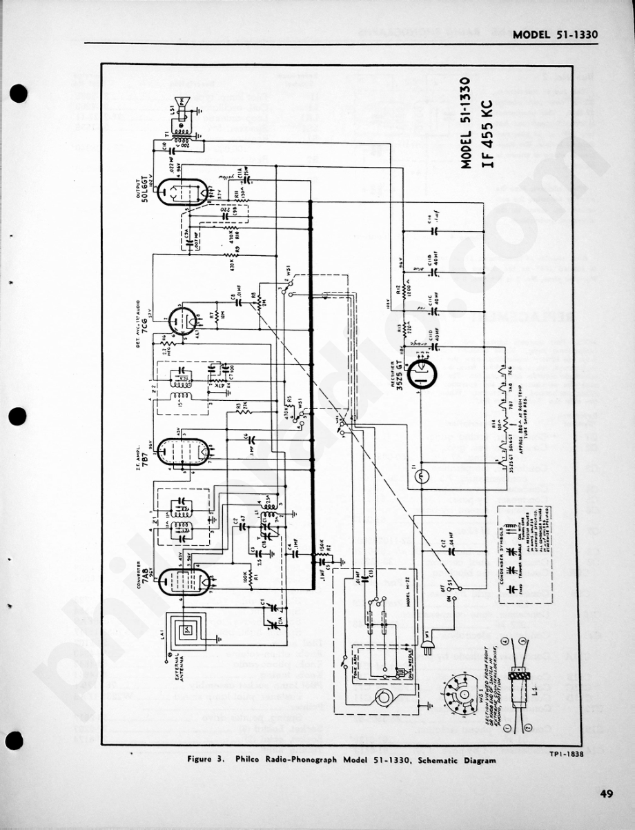 Philco Radio-Phonograph Model 51-1330维修电路原理图.pdf_第3页