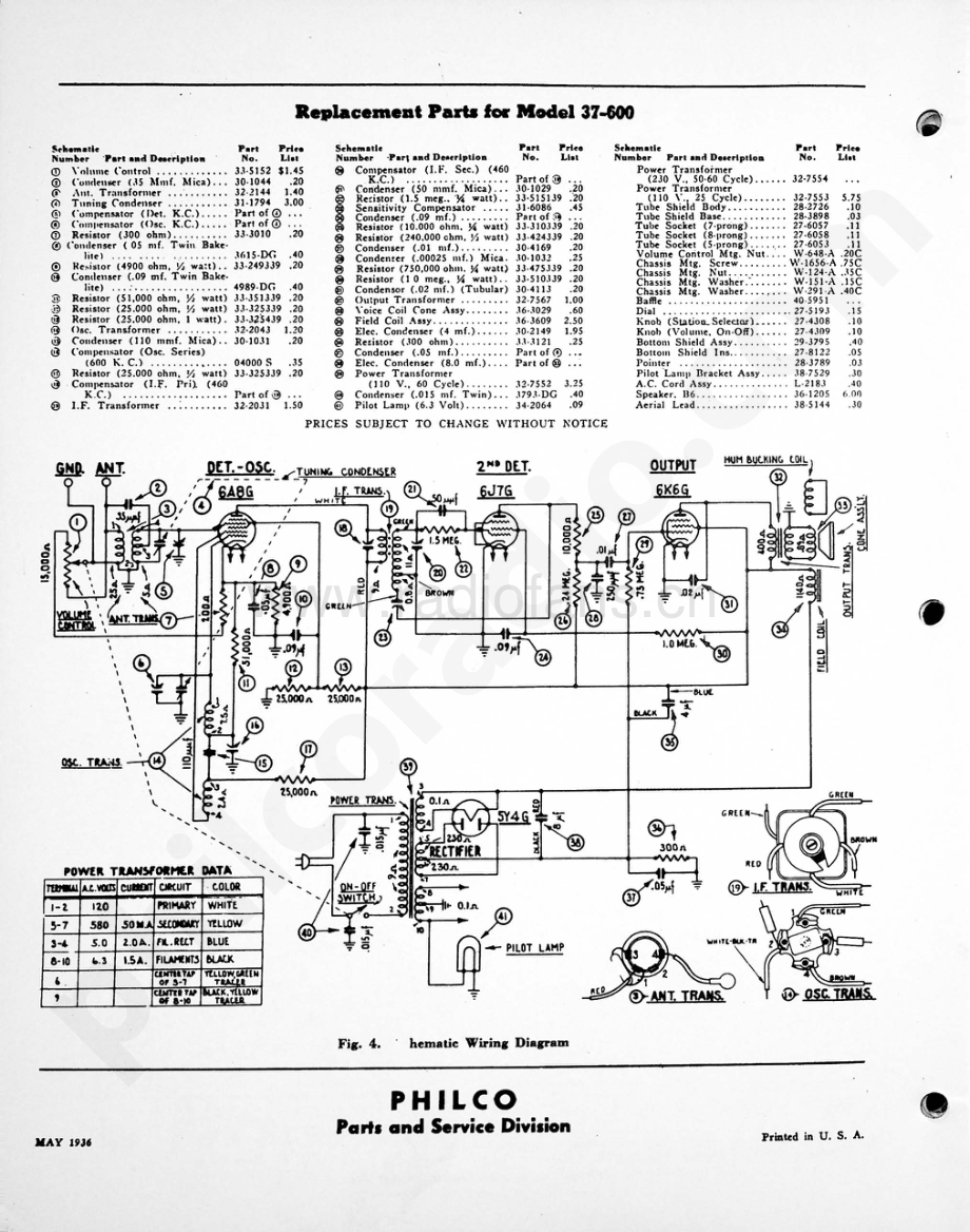 philco Model 37-600 维修电路原理图.pdf_第2页