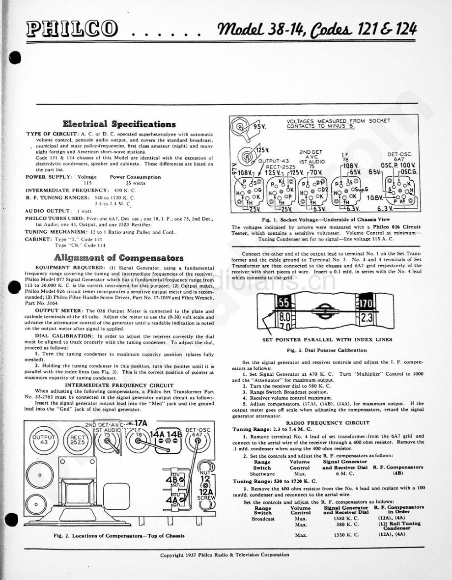 philco Model 38-14 (121, 124) 维修电路原理图.pdf_第1页