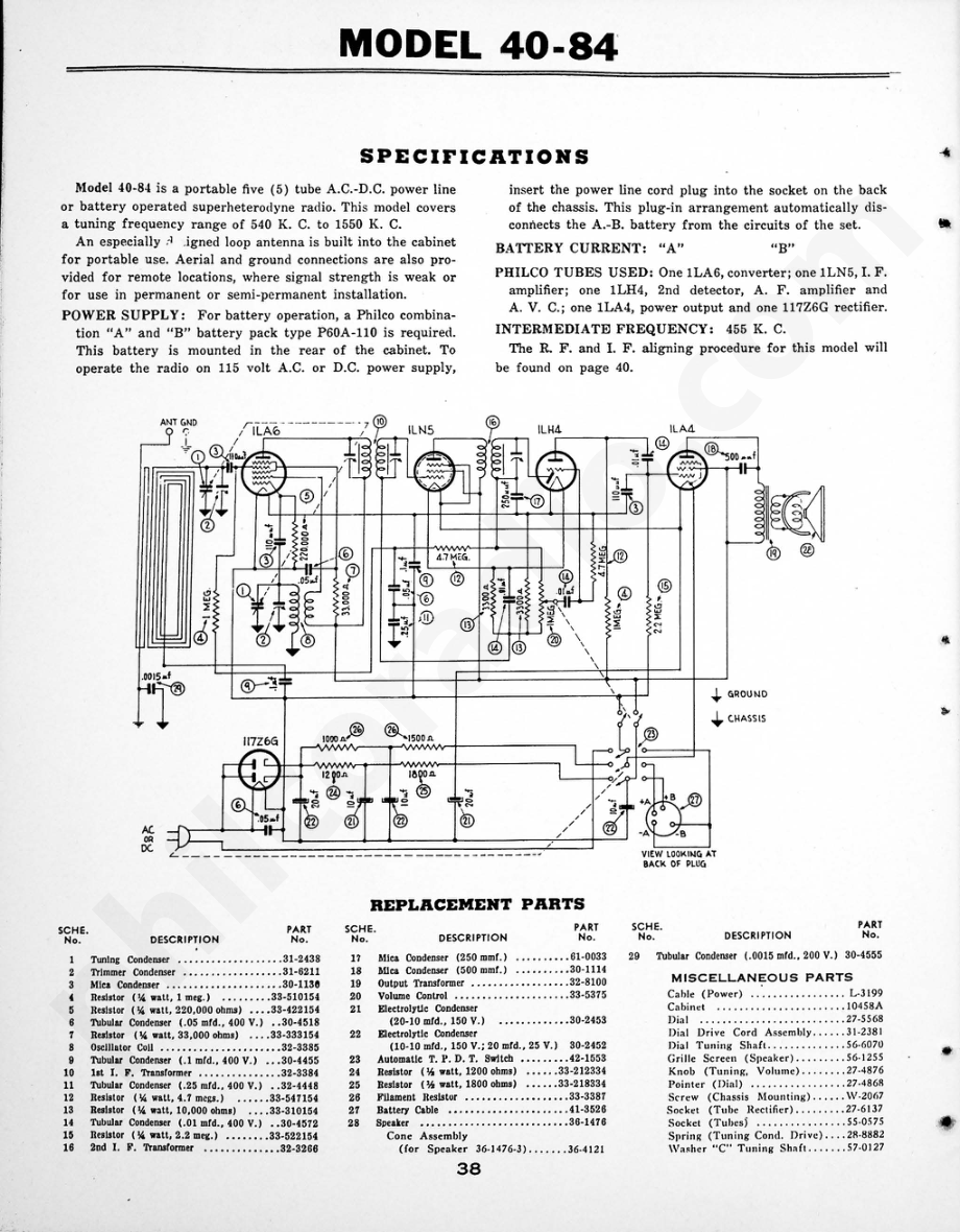 philco Model P-1635 维修电路原理图.pdf_第1页